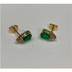 Ladies Green Agate And Crystal Tear-Drop Cut 18 KGP Earrings