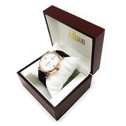 Edison Rose Gold Gloss Finish & Genuine Leather Band Watch