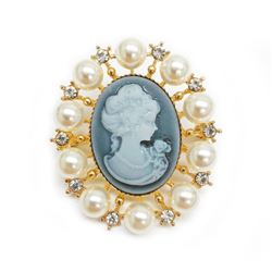 Grey And Gold Pearl Cameo Broach With Silhouette Of A Beauty