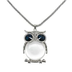 Perching White & Blue Semi Precious Stone Owl Pendant On 18K Gold Plated Chain
