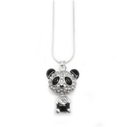 Ladies Rhinestone Black Enameled Panda Pendant Accompanied With 925 Sterling Silver Necklace