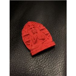 Asian Natural Red Cinnabar Resting Buddha Medallion