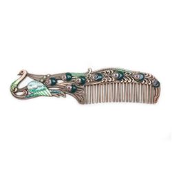 Tibetan Silver & Enameled Peacock Comb