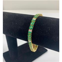 Ladies 18K Gold Plated 7ct Green Agate and Diamond Bracelet