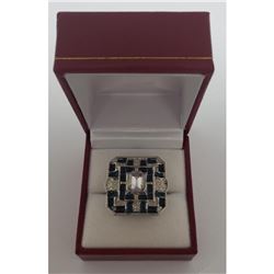 Ladies Blue Enamel & Silver Semi-Precious Stone Ring With LED Ring Box