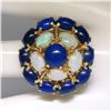 Image 8 : 14k Yellow Gold Opal & Lapis Flower Cluster Dome Cocktail Ring