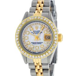 Rolex Ladies 2 Tone Yellow Gold Mother Of Pearl String Diamond Datejust Wristwat