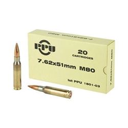 PPU 7.62X51 145GR M80 FMJBT - 100 Rds