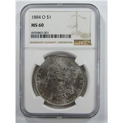 1884-O Morgan Silver Dollar $ NGC MS 60 Blast Whit