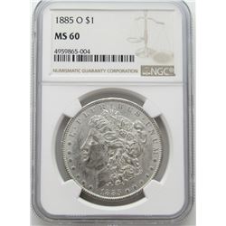 1885-O Morgan Silver Dollar $ NGC MS 60 Blast Whit