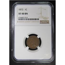 1872 INDIAN CENT NGC XF40 BN
