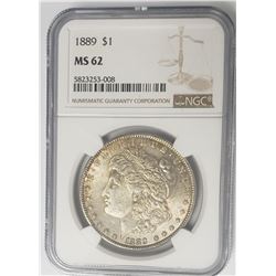 1889-P $1 Morgan Silver Dollar NGC MS62