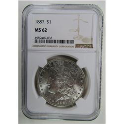 1887-P  Morgan Silver Dollar $ NGC MS 62