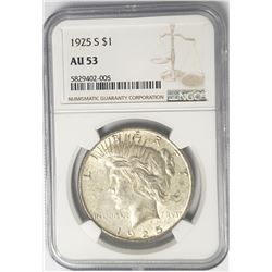 1925-S Peace Dollar $1 NGC AU53