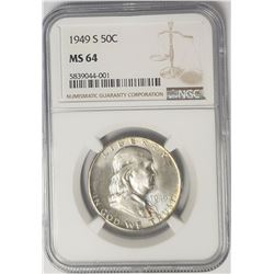 1949-S 50C Franklin Half Dollar NGC MS64 Light Ton