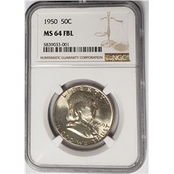 1950 50C Franklin Half Dollar NGC MS64 FBL