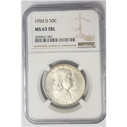 1950-D 50C Franklin Half Dollar NGC MS63 FBL