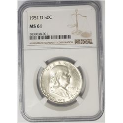 1951-D 50C Franklin Half Dollar NGC MS61
