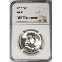 1957 50C Franklin Half Dollar NGC MS65
