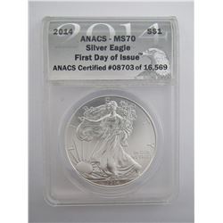2014 AMERICAN SILVER EAGLE ANACS MS70