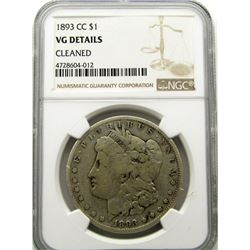 1893-CC MORGAN SILVER DOLLAR NGC VG DETAILS