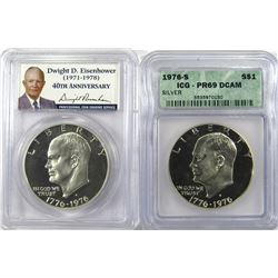 2-1976-S SILVER IKE DOLLARS - BOTH PR69DCAM