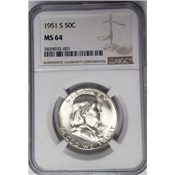 1951-S 50C Franklin Half Dollar NGC MS64