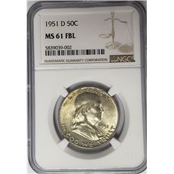 1951-D 50C Franklin Half Dollar NGC MS61 FBL