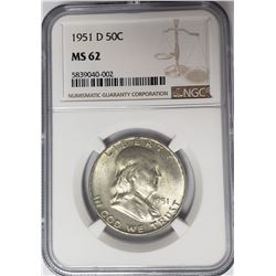 1951-D 50C Franklin Half Dollar NGC MS62