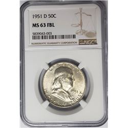 1951-D 50C Franklin Half Dollar NGC MS63 FBL