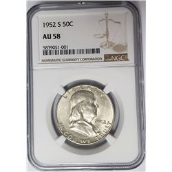 1952-S 50C Franklin Half Dollar NGC AU58