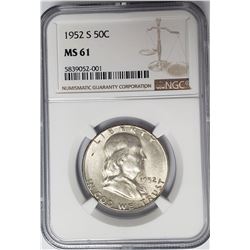 1952-S 50C Franklin Half Dollar NGC MS61