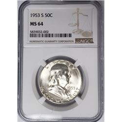 1953-S 50C Franklin Half Dollar NGC MS64