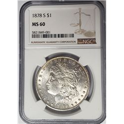 1878-S $1 Morgan Silver Dollar NGC MS60