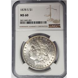 1878-S $1 Morgan Silver Dollar NGC MS60