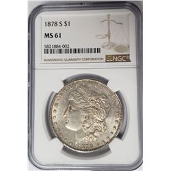 1878-S Morgan Silver Dollar $1 NGC MS61