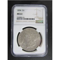 1894 MORGAN SILVER DOLLAR NGC MS61