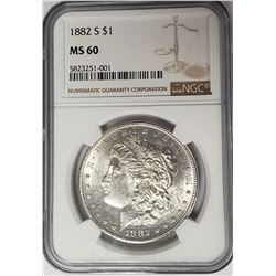 1882-S Morgan Silver Dollar $1 NGC MS60