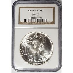 1986 AMERICAN SILVER EAGLE NGC MS70