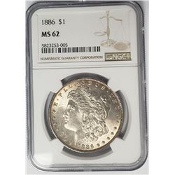 1886 Morgan Silver Dollar $1 NGC MS62