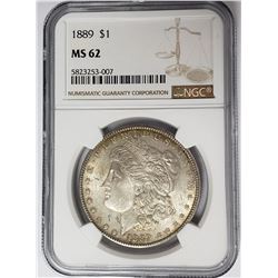 1889-P $1 Morgan Silver Dollar NGC MS62