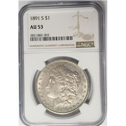 1891-S $1 Morgan Silver Dollar NGC AU53