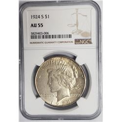1924-S Peace Dollar $1 NGC AU55