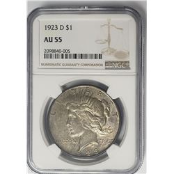 1923-D $1 Peace Silver Dollar NGC AU55