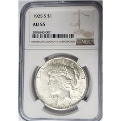 1925-S $1 Peace Silver Dollar NGC AU55