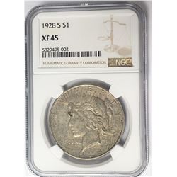 1928-S $1 Peace Silver Dollar NGC XF45