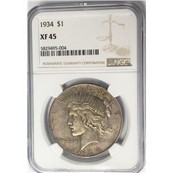 1934-P $1 Peace Silver Dollar NGC XF45