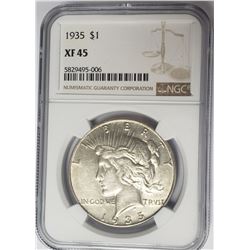 1935-P $1 Peace Silver Dollar NGC XF45