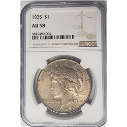 1935-P $1 Peace Silver Dollar NGC AU58