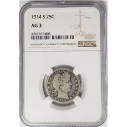 1914-S Barber Quarter 25C NGC AG3